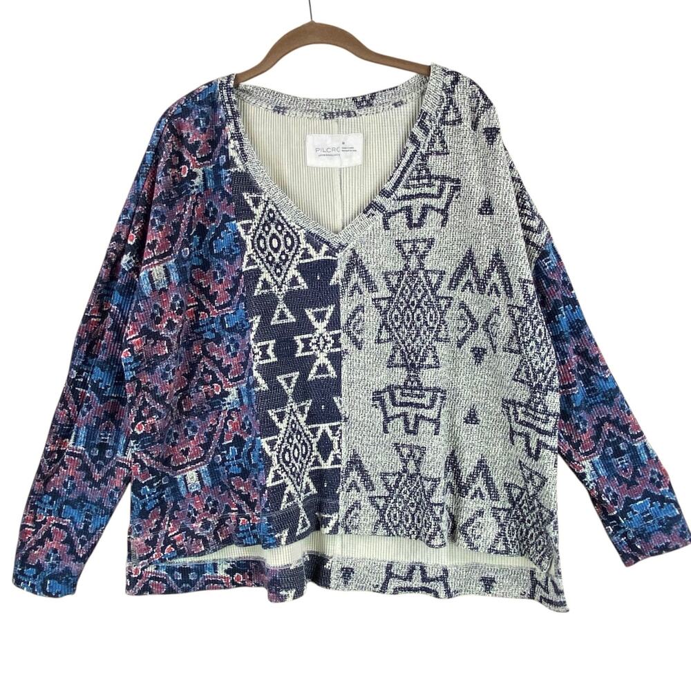 Anthropologie Pilcro Waffle Geometric Top Size M Oversized Lounge Southwestern